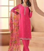 Pink bids work soft chiffon salwar suit