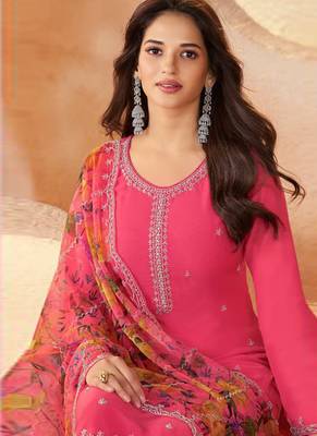 Pink bids work soft chiffon salwar suit 2