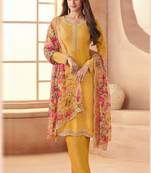 Yellow bids work soft chiffon salwar suit