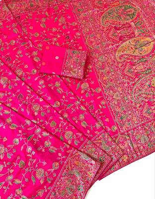 Rani Pink Color Kashmiri Thread With Woven Work Rajwadi Pashmina Dola Silk Saree 2