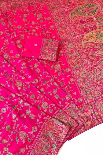Rani Pink Color Kashmiri Thread With Woven Work Rajwadi Pashmina Dola Silk Saree