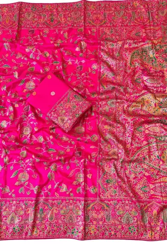 Rani Pink Color Kashmiri Thread With Woven Work Rajwadi Pashmina Dola Silk Saree