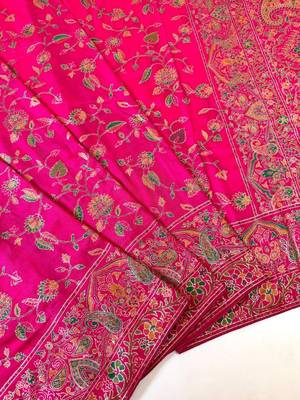 Rani Pink Color Kashmiri Thread With Woven Work Rajwadi Pashmina Dola Silk Saree 4