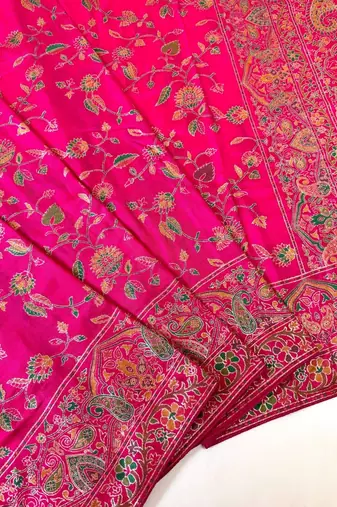 Rani Pink Color Kashmiri Thread With Woven Work Rajwadi Pashmina Dola Silk Saree
