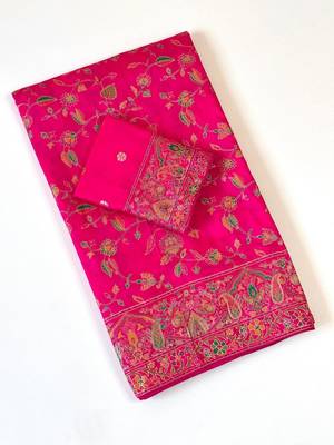 Rani Pink Color Kashmiri Thread With Woven Work Rajwadi Pashmina Dola Silk Saree 1