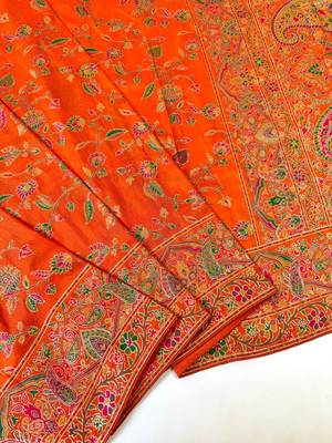 Orange Color Kashmiri Thread With Woven Work Rajwadi Pashmina Dola Silk Saree 2