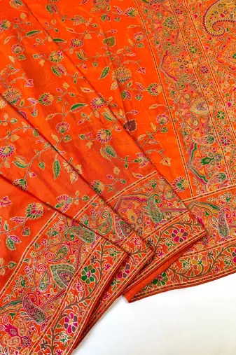 Orange Color Kashmiri Thread With Woven Work Rajwadi Pashmina Dola Silk Saree