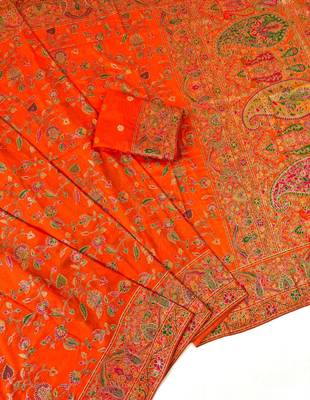 Orange Color Kashmiri Thread With Woven Work Rajwadi Pashmina Dola Silk Saree 4