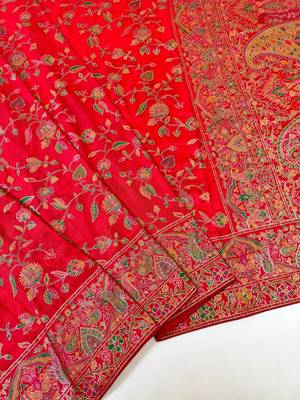 Red Color Kashmiri Thread With Woven Work Rajwadi Pashmina Dola Silk Saree 2