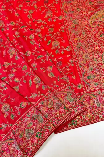 Red Color Kashmiri Thread With Woven Work Rajwadi Pashmina Dola Silk Saree