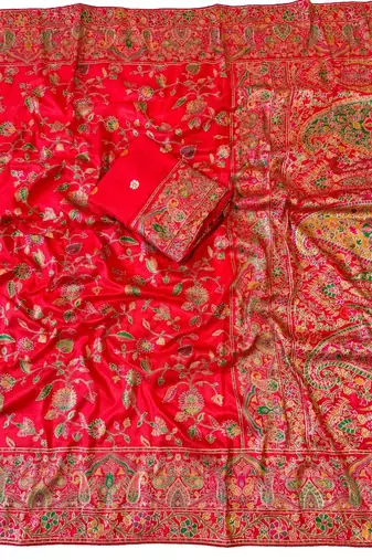 Red Color Kashmiri Thread With Woven Work Rajwadi Pashmina Dola Silk Saree