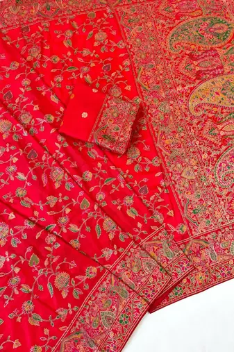 Red Color Kashmiri Thread With Woven Work Rajwadi Pashmina Dola Silk Saree