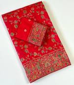 Red Color Kashmiri Thread With Woven Work Rajwadi Pashmina Dola Silk Saree