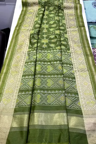 Parrot Green Color hand woven Patola art silk saree