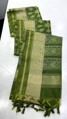 Parrot Green Color hand woven Patola art silk saree 5
