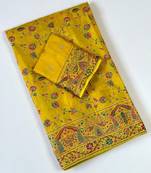 Yellow Color Kashmiri Thread With Woven Work Rajwadi Pashmina Dola Silk Saree