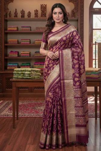 Wine Color hand woven Patola Silk Saree