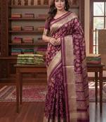 Wine Color hand woven Patola Silk Saree