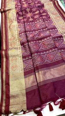 Wine Color hand woven Patola art silk saree 2