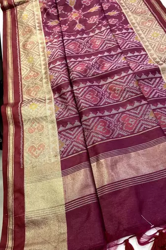 Wine Color hand woven Patola art silk saree