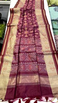 Wine Color hand woven Patola art silk saree 3
