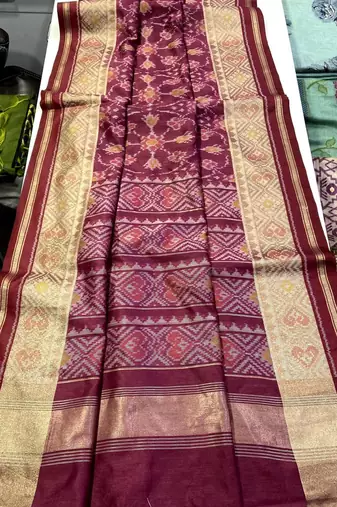 Wine Color hand woven Patola art silk saree