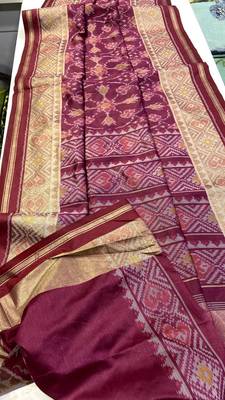 Wine Color hand woven Patola art silk saree 4