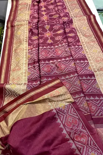 Wine Color hand woven Patola art silk saree