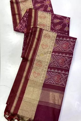 Wine Color hand woven Patola art silk saree