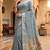 Women's grey floral printed cotton saree with unstiched blouse piece