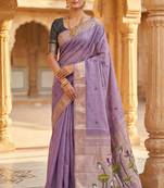 purple floral printed cotton saree with zari border
