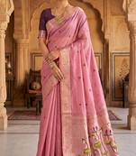 pink floral printed cotton saree with zari border