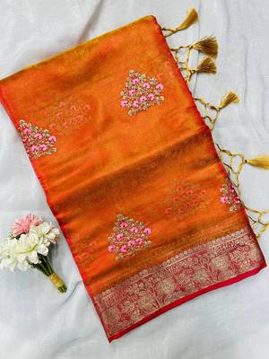 Orange Color Zari Border And Lagdi Pallu art silk saree 1
