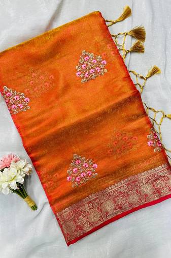 Orange Color Zari Border And Lagdi Pallu Silk Saree