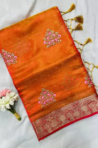 Orange Color Zari Border And Lagdi Pallu Silk Saree