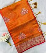 Orange Zari Border And Lagdi Pallu Art Silk Saree