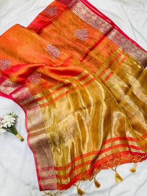 Orange Color Zari Border And Lagdi Pallu art silk saree 2
