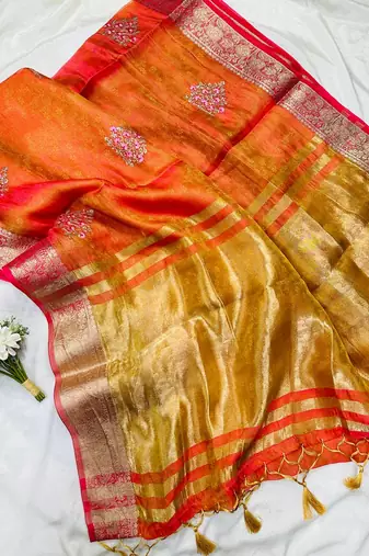 Orange Color Zari Border And Lagdi Pallu art silk saree