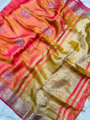 Orange Color Zari Border And Lagdi Pallu art silk saree 3