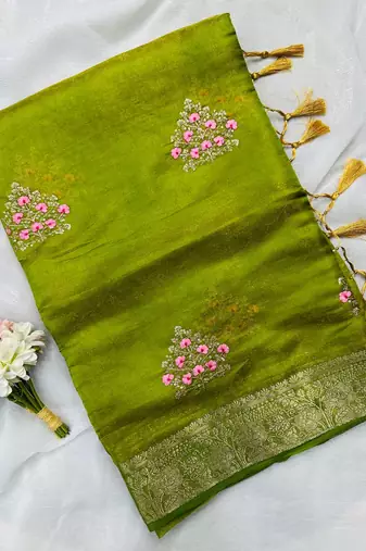 Parrot Green Color Zari Border And Lagdi Pallu Silk Saree