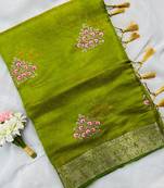 Parrot Green Zari Border And Lagdi Pallu Art Silk Saree