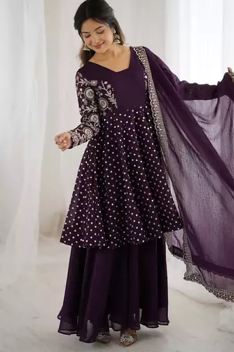 deep purple designer sharara suit