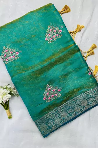 Peacock Green Color Zari Border And Lagdi Pallu Silk Saree
