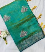 Peacock Green Color Zari Border And Lagdi Pallu Silk Saree