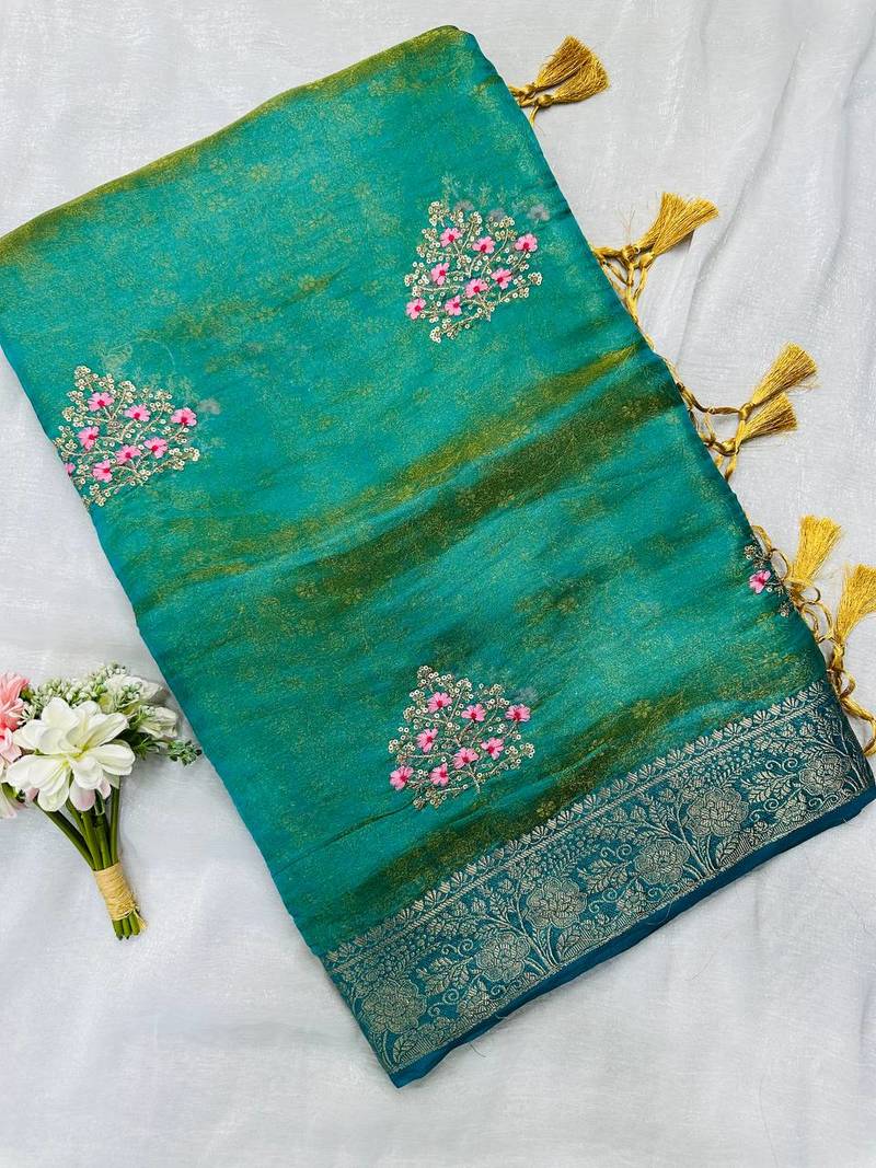 Peacock Green Color Zari Border And Lagdi Pallu Silk Saree