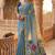 Women's blue floral printed cotton saree with unstiched blouse piece