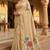 Women's beige floral printed cotton saree with unstiched blouse piece