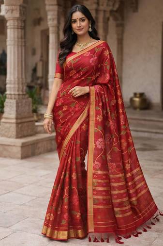 Maroon Color Zari Weaving Cotton Saree