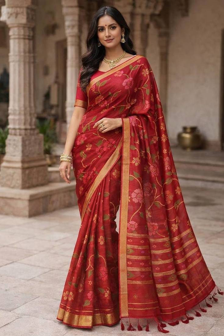 Maroon Color Zari Weaving Cotton Saree
