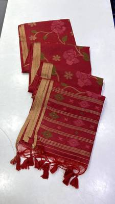 Maroon Color Zari Weaving Cotton Saree 2